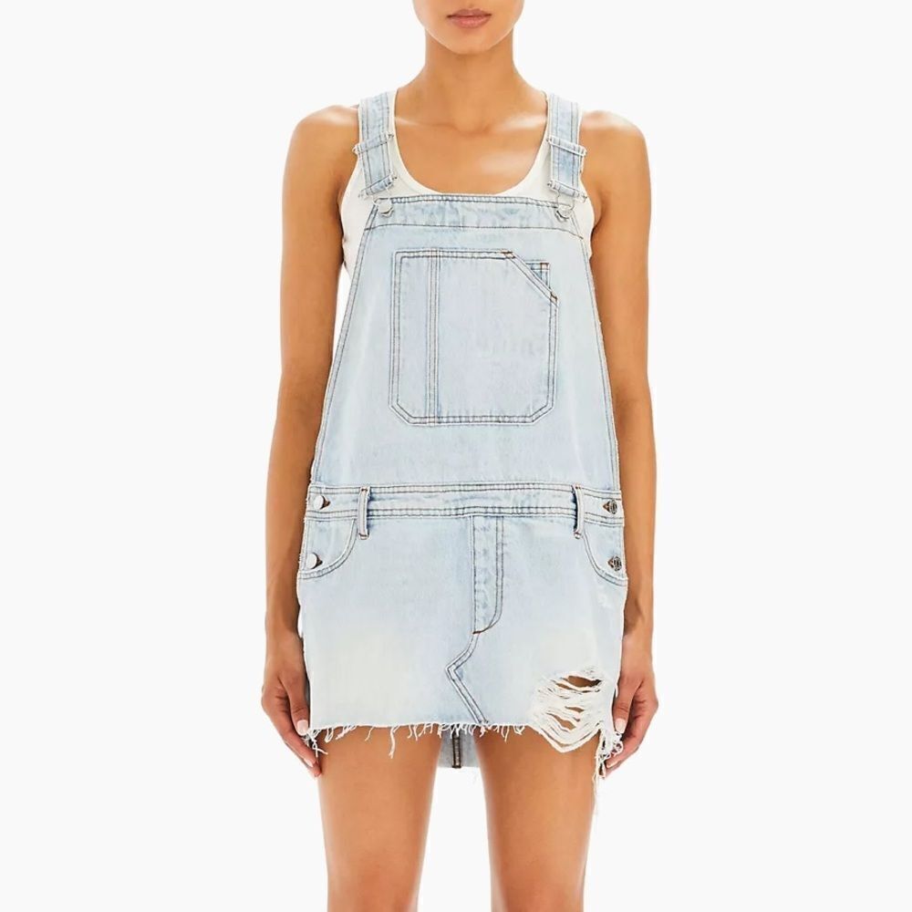 Ser.o.ya Moe Overalls denim Mini Dress distressed Revolve NWOT Sz S